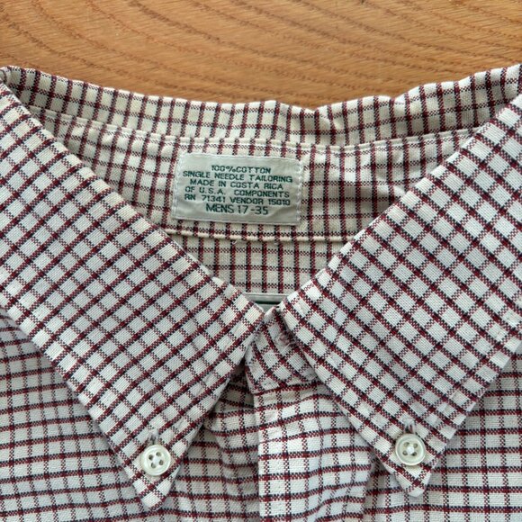 Vintage LL Bean Shirt Mens 17-35 Red Blue‎ Check Single Needle Tailoring Pocket - Picture 5 of 8